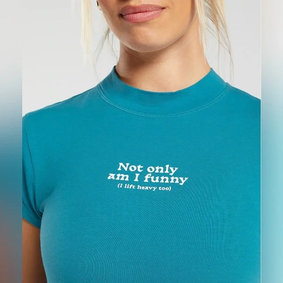 GYMSHARK Women’s Lift Heavy Body Fit T-Shirt Terrace Blue- NWT - Picture 5 of 7